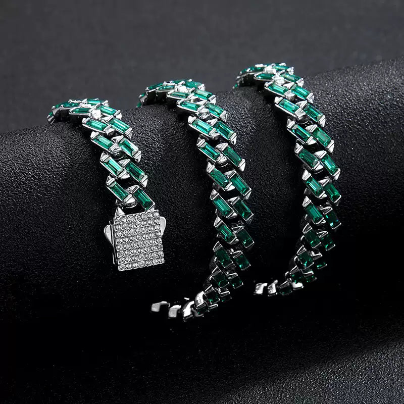 Iced Color-Block Cuban Link Chain – Emerald, Blue, Pink, White