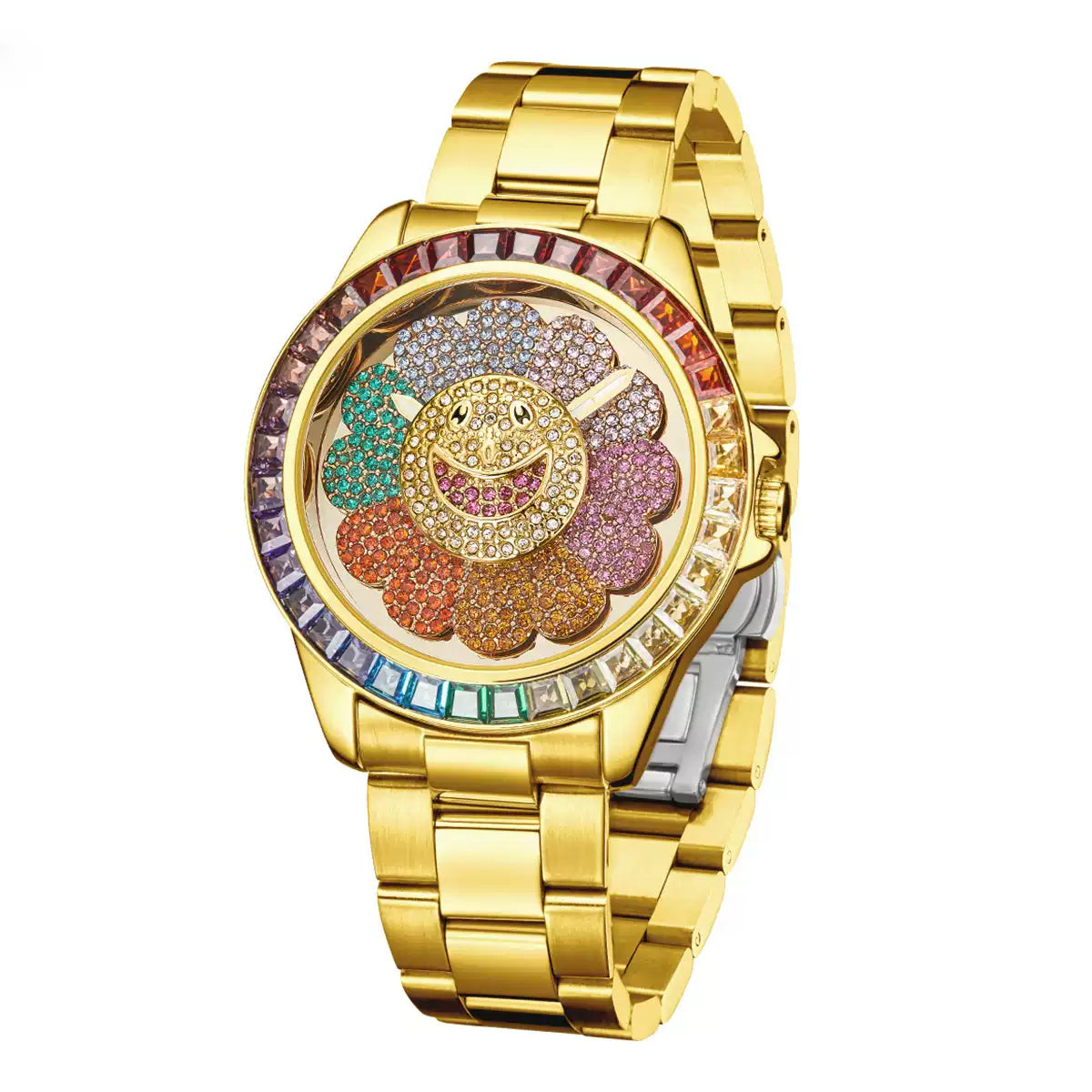 European & American Hip-Hop Sunflower Stainless Steel Watch / Trendy Personalized / Rotatable Quartz Watch for Men