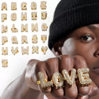 New Adjustable Open Iced-Out Hip-Hop Ring — Exaggerated Teardrop & Letter Design, DIY Statement Bling Ring