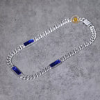 Royal Blue Rectangular Gem Iced Cuban Chain — Luxury Bling Necklace for Men & Women, Trendy American Style Choker