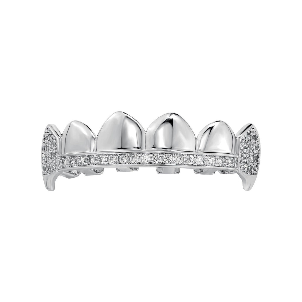 Iced Gold & Silver Grillz Set – 18K Plated Hip-Hop Tooth Caps with Box