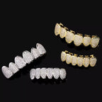 Iced Gold & Silver Grillz Set – 18K Plated Hip-Hop Tooth Caps with Box