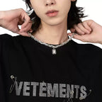 Men’s Iced-Out Titanium Steel Pendant Necklace – Hip-Hop Rapper Style, Trendy Sugar-Cut Diamond Design, High-End Streetwear Jewelry