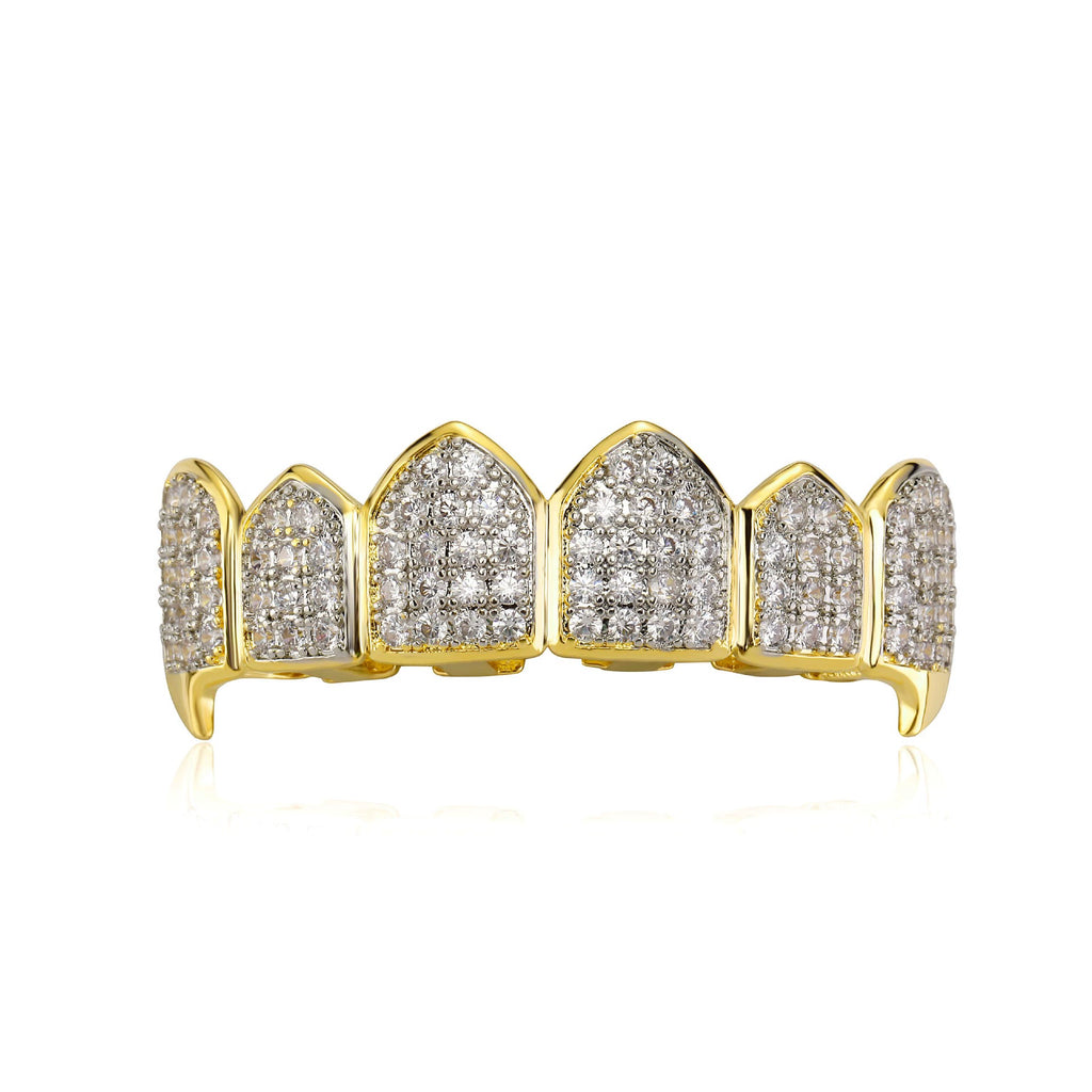 Iced Gold & Silver Grillz Set – 18K Plated Hip-Hop Tooth Caps with Box