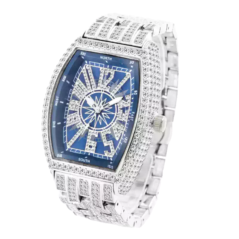 Barrel-Shaped / Fully Iced-Out / Full Pavé / Western Hip-Hop Style / Trendy / Luxury-Inspired Men’s Watch
