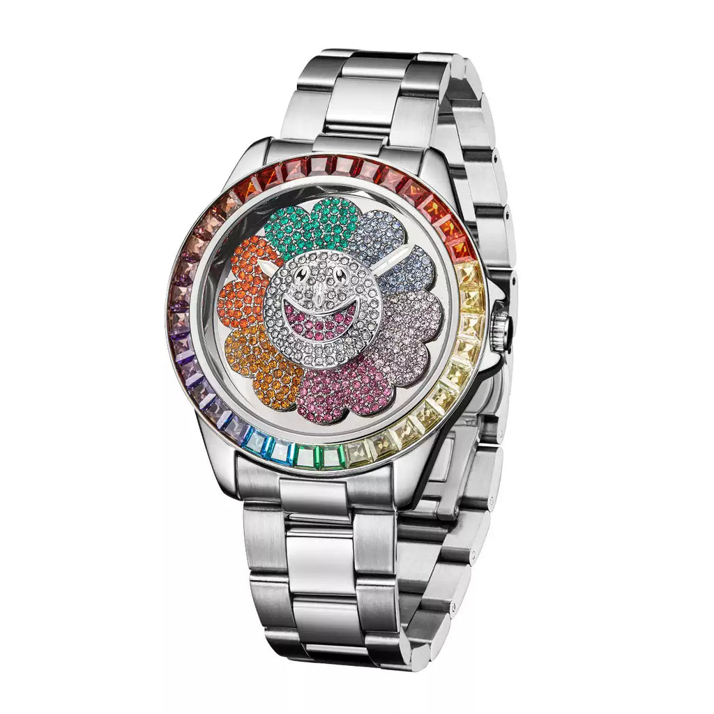 European & American Hip-Hop Sunflower Stainless Steel Watch / Trendy Personalized / Rotatable Quartz Watch for Men