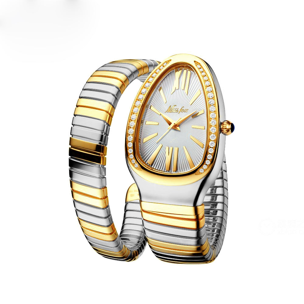 European & American / Fashion / Personalized / Bangle / Niche High-End Luxury / Diamond-Set / Creative Snake-Shaped Women's Watch