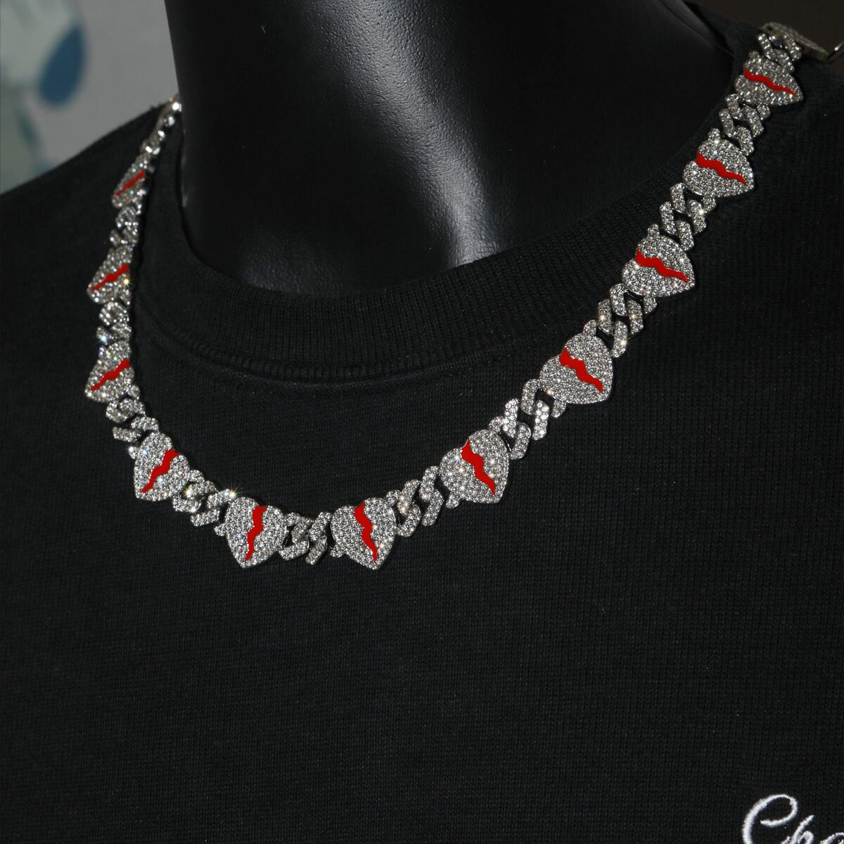 Rapper-Style Broken Heart Cuban Chain — 13 Heart Charms, Iced-Out Hip-Hop Choker, Trendy Luxury Necklace