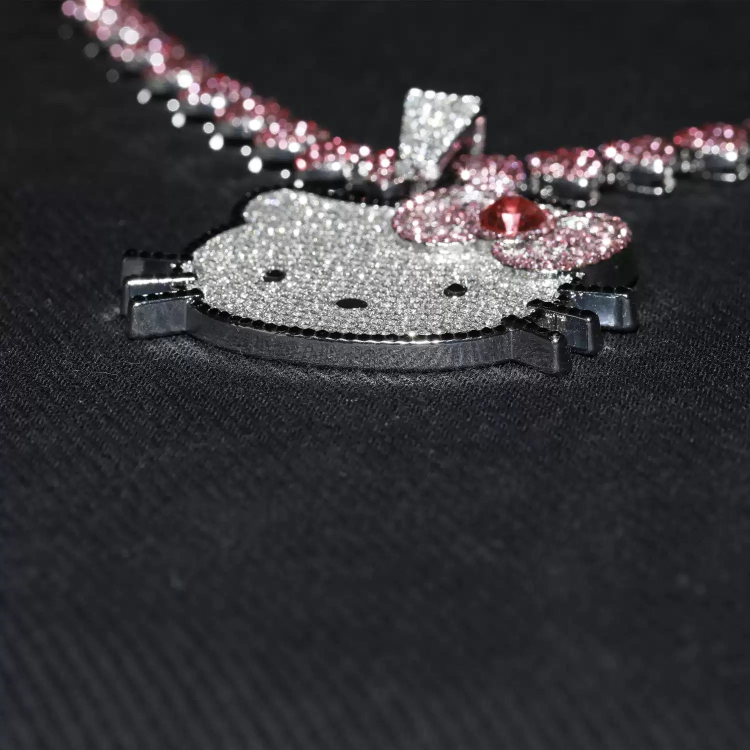 Iced Pink Kitty Cuban Link Necklace – Heart Chain & Full-Body Pendant Options