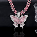Iced Butterfly Cuban Link Necklace – Gold & Silver Hip-Hop Pendant Chain