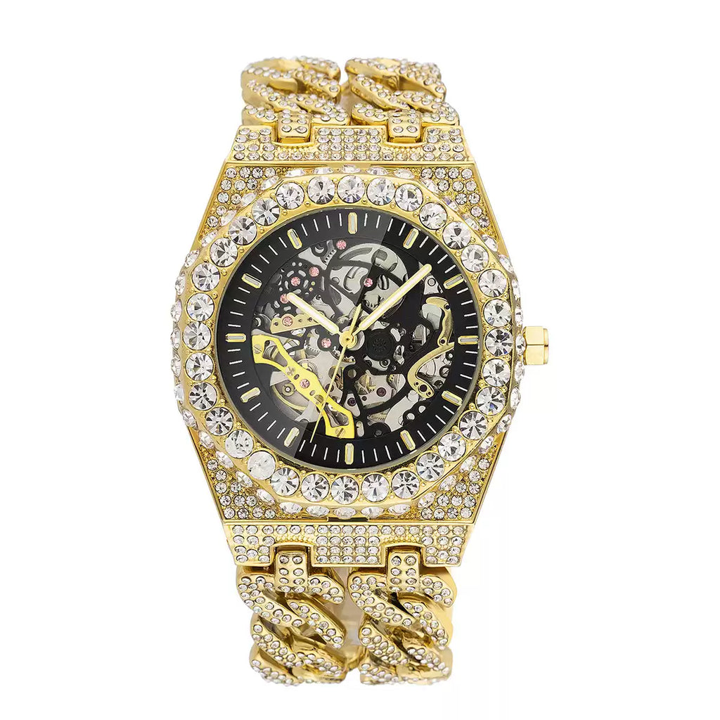 Full Diamond Hip-Hop Cuban Chain Men’s Watch / Trendy Niche High-End / Skeleton Mechanical Watch for Men