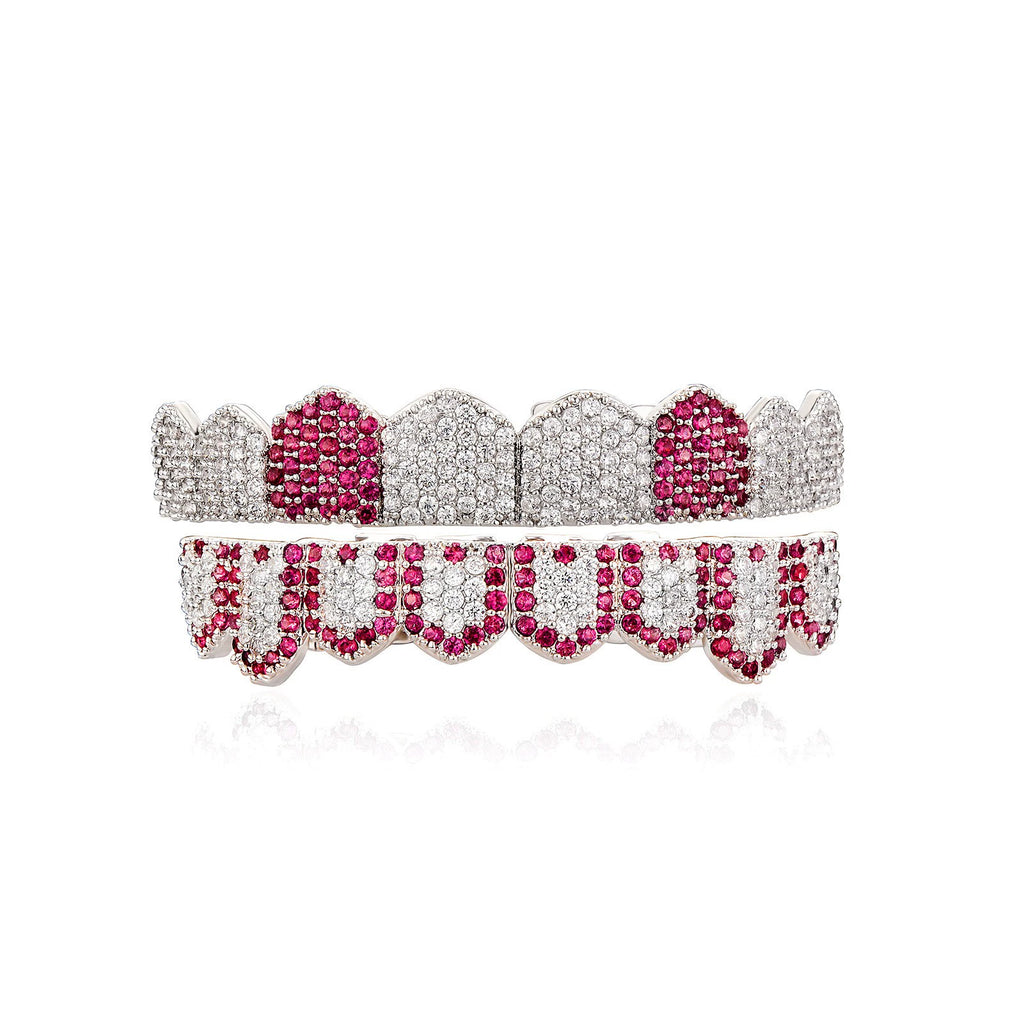 Iced Gold & Silver Grillz Set – 18K Plated Hip-Hop Tooth Caps with Box