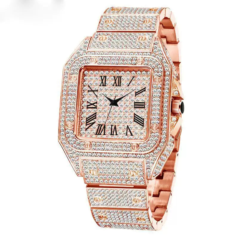 American Hip-Hop / Fully Iced-Out / Full-Diamond Look / Watch / Fashion / Waterproof / Gold Square Watch