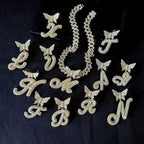 Iced Butterfly Letter Pendant Necklace – A–Z Initial Cuban Chain
