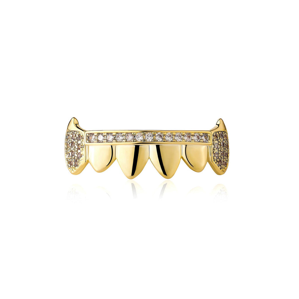 Iced Gold & Silver Grillz Set – 18K Plated Hip-Hop Tooth Caps with Box