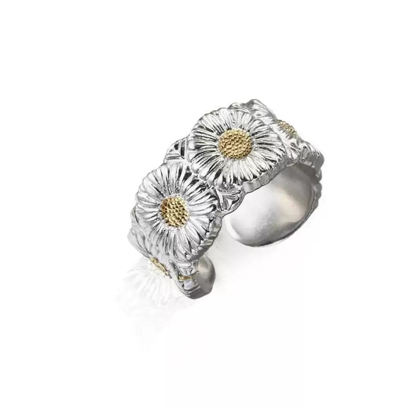 Vintage Daisy Flower Stackable Ring – Retro Engraved Floral Band