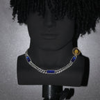 Royal Blue Rectangular Gem Iced Cuban Chain — Luxury Bling Necklace for Men & Women, Trendy American Style Choker