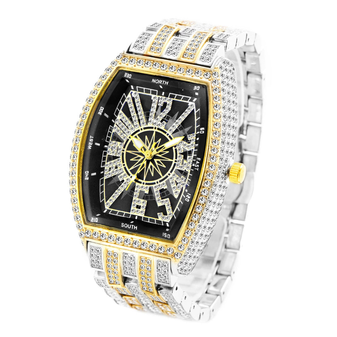 Barrel-Shaped / Fully Iced-Out / Full Pavé / Western Hip-Hop Style / Trendy / Luxury-Inspired Men’s Watch