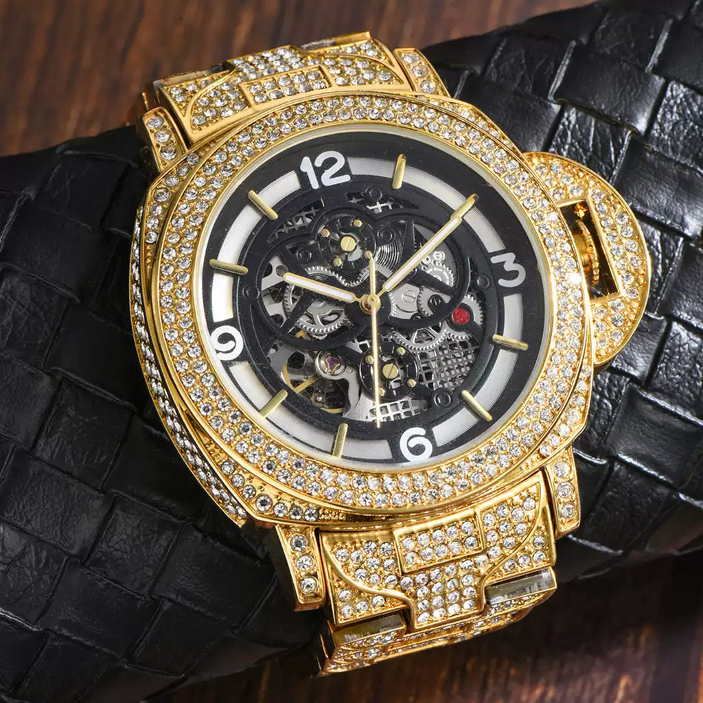 European & American Hip-Hop / Full Diamond / Trendy / Waterproof / Fashion / Skeleton / Transparent Mechanical Men's Watch