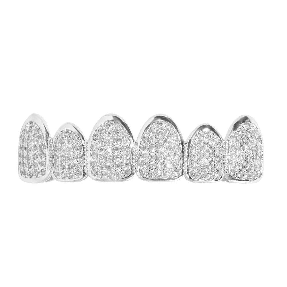 Iced Gold & Silver Grillz Set – 18K Plated Hip-Hop Tooth Caps with Box
