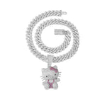 Iced Pink Kitty Cuban Link Necklace – Heart Chain & Full-Body Pendant Options