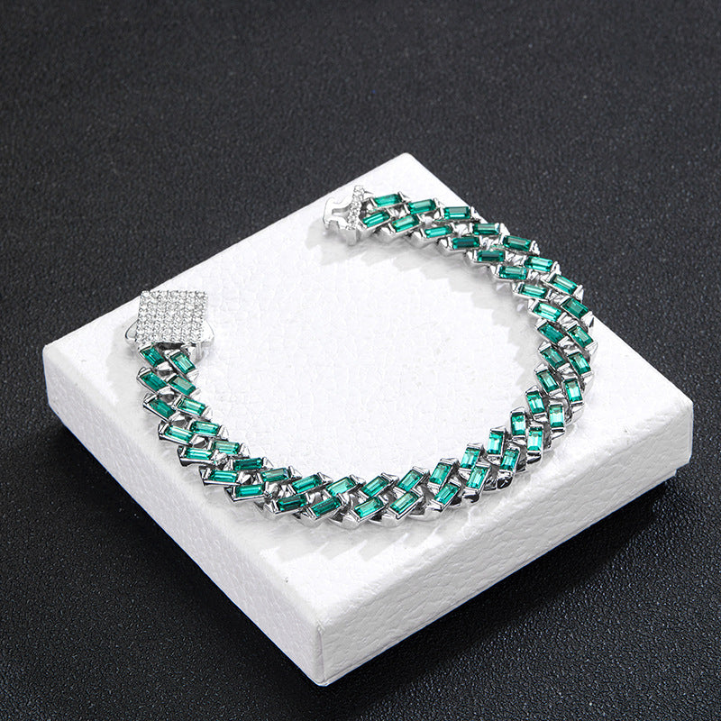 Iced Color-Block Cuban Link Chain – Emerald, Blue, Pink, White