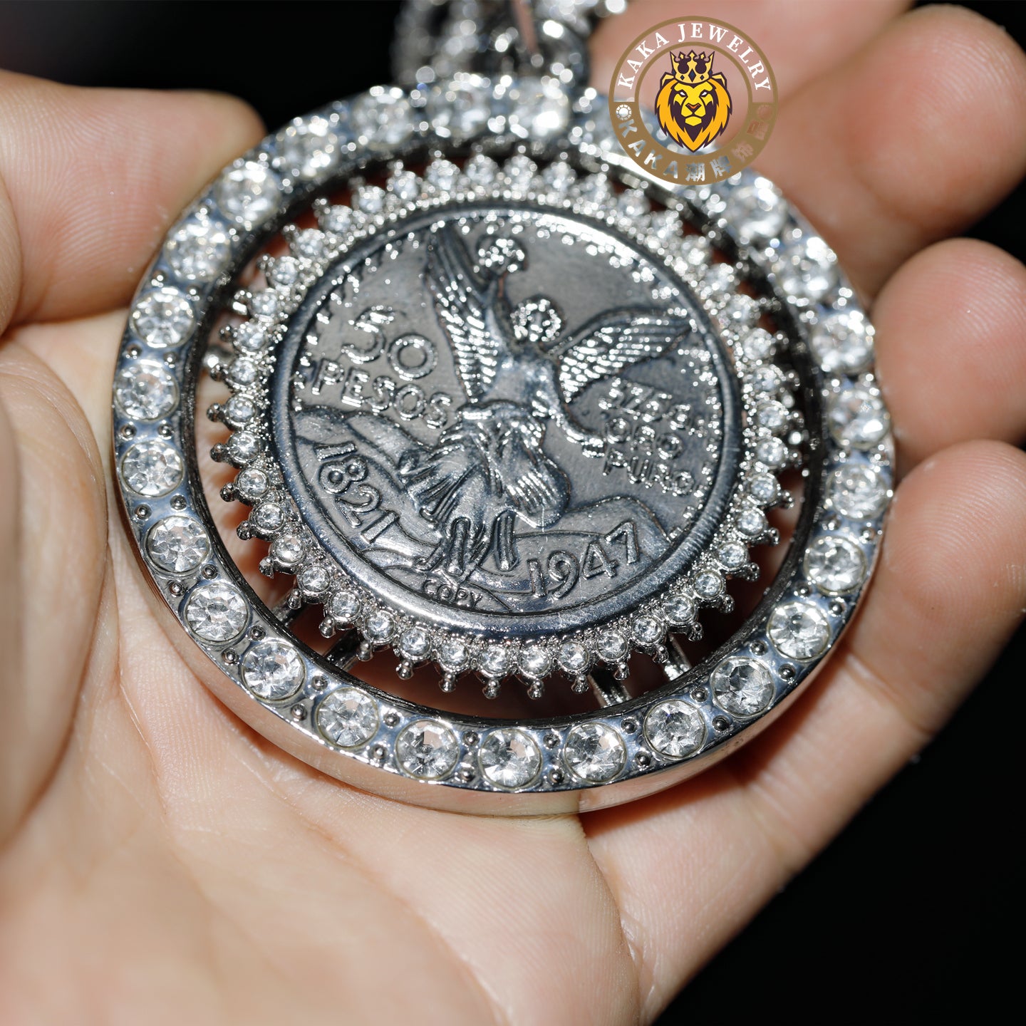 Iced Cuban Link Chain with Spinning Angel Medallion – 15mm Heavy Shine Pendant Necklace