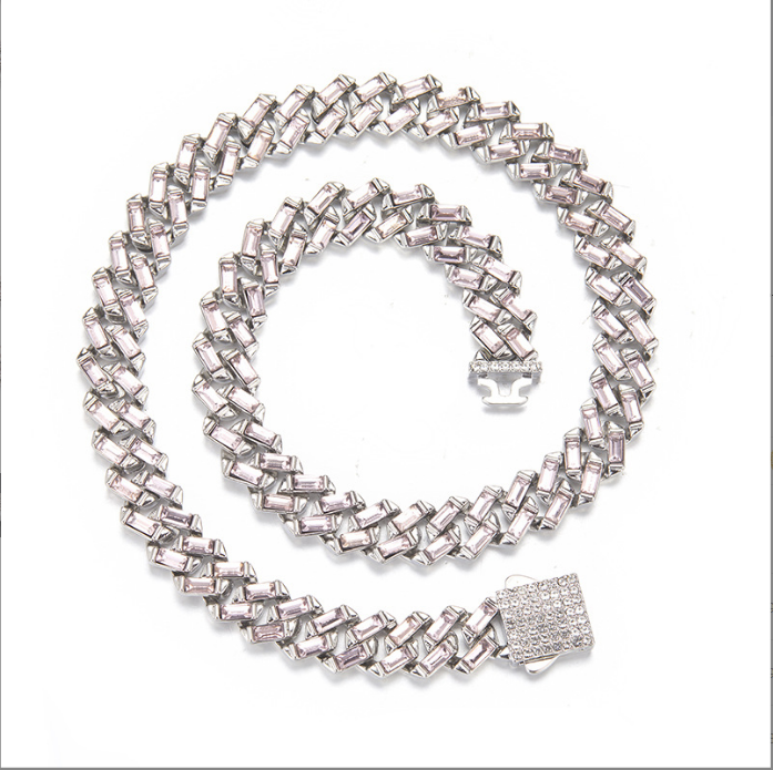 Iced Color-Block Cuban Link Chain – Emerald, Blue, Pink, White