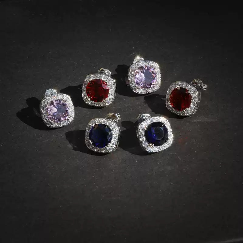 Iced Gemstone Stud Earrings – Hip-Hop Sparkle Essentials