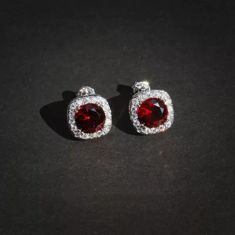 Iced Gemstone Stud Earrings – Hip-Hop Sparkle Essentials