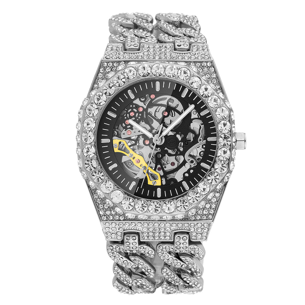 Full Diamond Hip-Hop Cuban Chain Men’s Watch / Trendy Niche High-End / Skeleton Mechanical Watch for Men