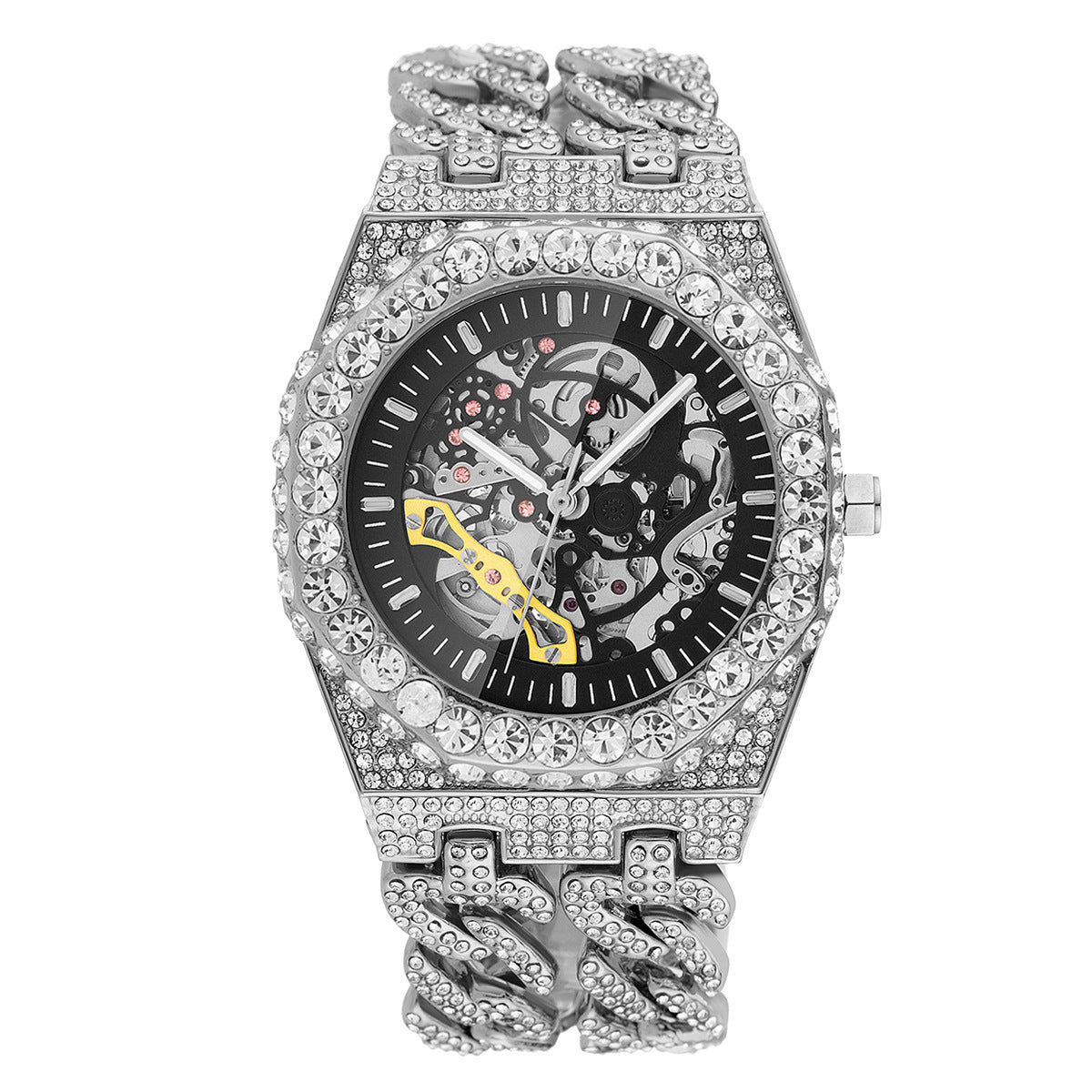 Full Diamond Hip-Hop Cuban Chain Men’s Watch / Trendy Niche High-End / Skeleton Mechanical Watch for Men