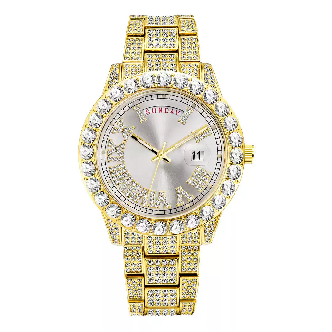 European-American / Large Dial / Full-Crystal / Waterproof / Trendy / Stylish / Fully Iced-Out Hip-Hop Men’s Watch