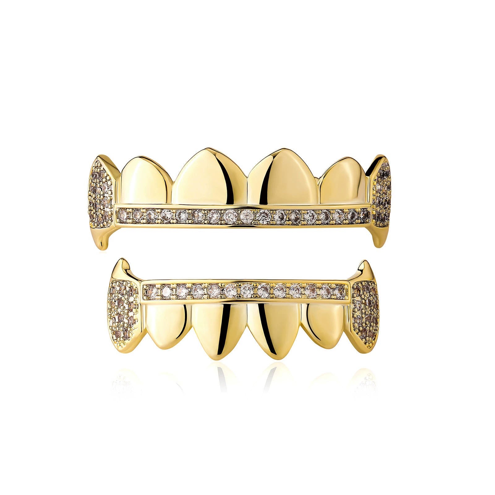Iced Gold & Silver Grillz Set – 18K Plated Hip-Hop Tooth Caps with Box