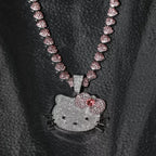 Iced Pink Kitty Cuban Link Necklace – Heart Chain & Full-Body Pendant Options