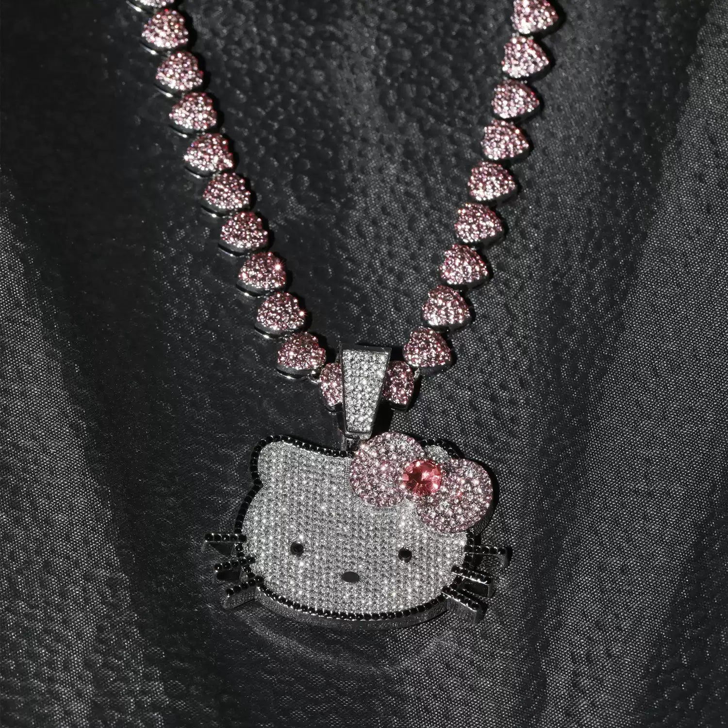 Iced Pink Kitty Cuban Link Necklace – Heart Chain & Full-Body Pendant Options