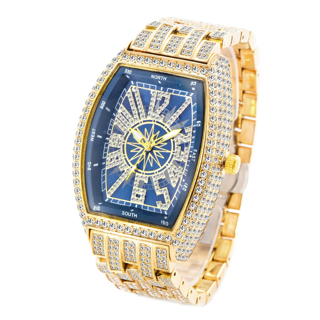 Barrel-Shaped / Fully Iced-Out / Full Pavé / Western Hip-Hop Style / Trendy / Luxury-Inspired Men’s Watch