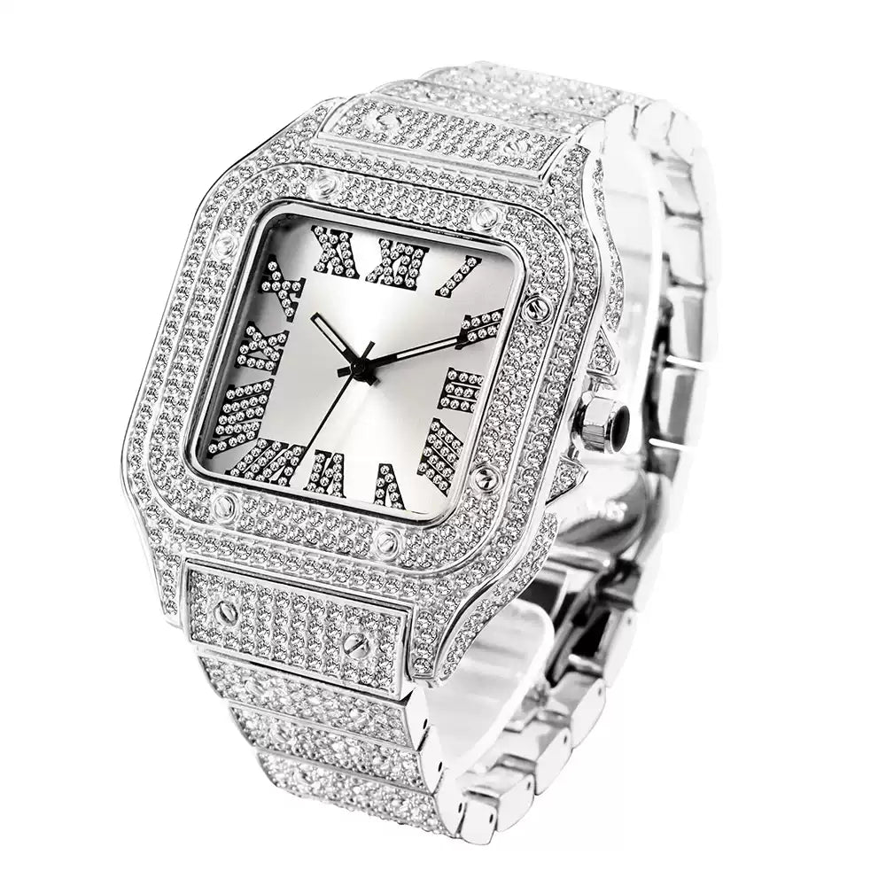 Roman Numerals / European & American Hip-Hop / High-End Luxury / Starry Sky / Full Diamond Square Men's Watch