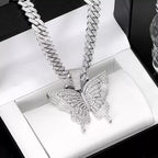 Iced Butterfly Cuban Link Necklace – Gold & Silver Hip-Hop Pendant Chain