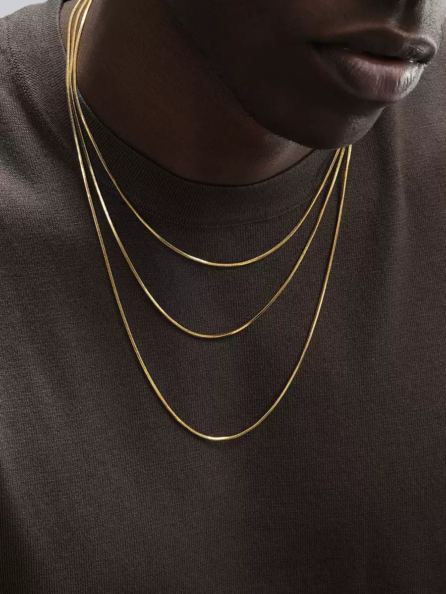 24K Gold-Plated Snake Chain Necklace for Men & Women – Hip-Hop Cuban Style Collarbone Chain, Trendy Fashion Jewelry