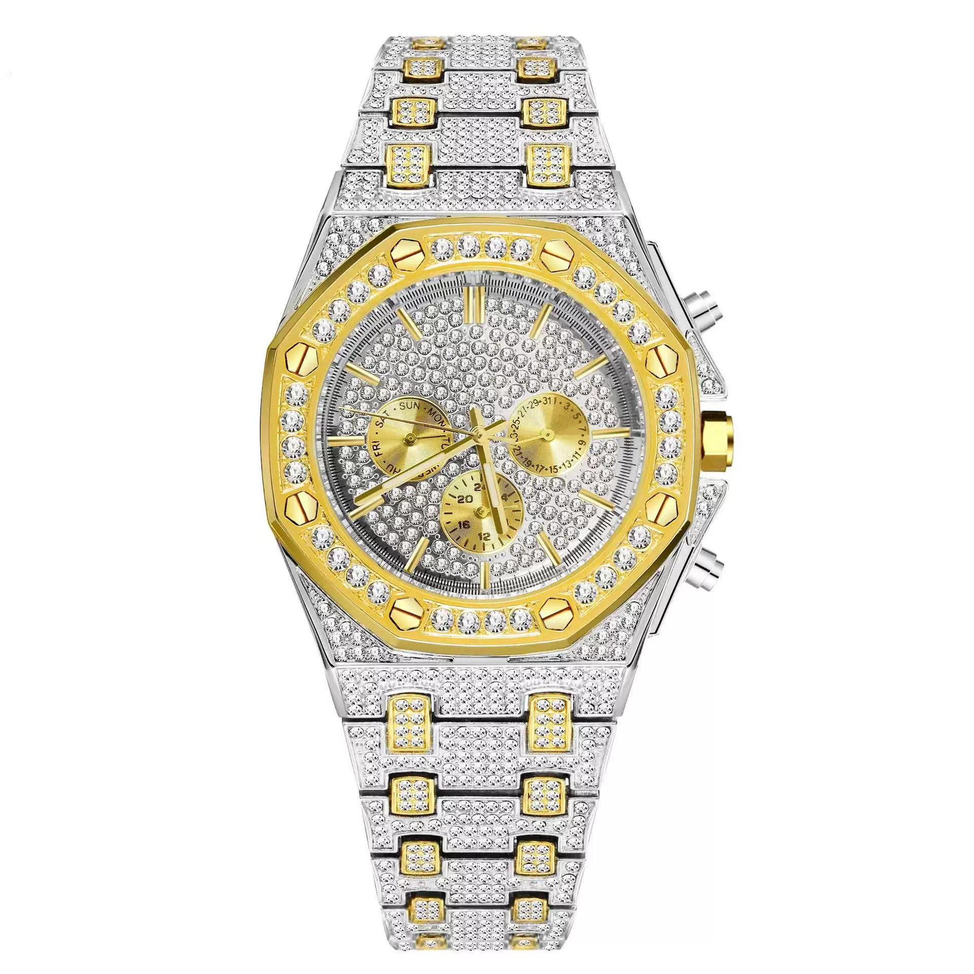2025 New Style American Hip-Hop Watch / Starry Sky Full Diamond / Fashion Large Dial Quartz Watch for Men