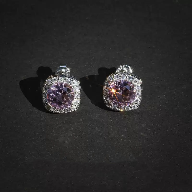 Iced Gemstone Stud Earrings – Hip-Hop Sparkle Essentials