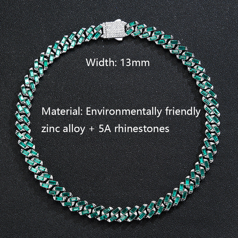 Iced Color-Block Cuban Link Chain – Emerald, Blue, Pink, White