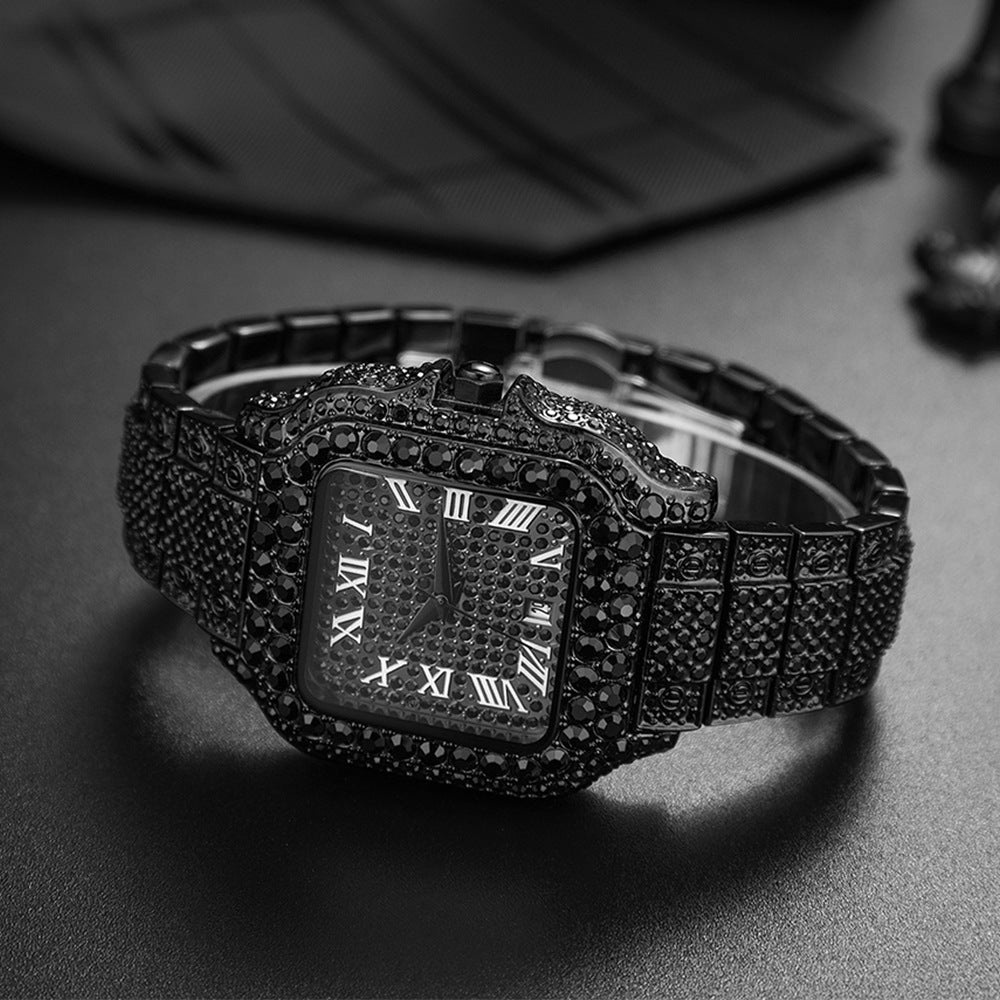 Hip-Hop Men's Watch / Chinese Trendy Fashion Bestseller Men’s Watch / Black Warrior Square Full Diamond Wristwatch for Men