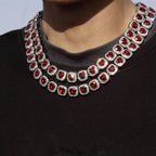 Red Iced Heart Pendant Necklace — New Ultra-Shiny Cuban Chain, Hip-Hop Style, Unisex Couple Jewelry, Trendy Statement Choker