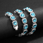 Hip-Hop Men’s Iced-Out Aqua Blue Cube Bracelet — Full Diamond Square Link Bracelet, Trendy Streetwear Jewelry Accessory