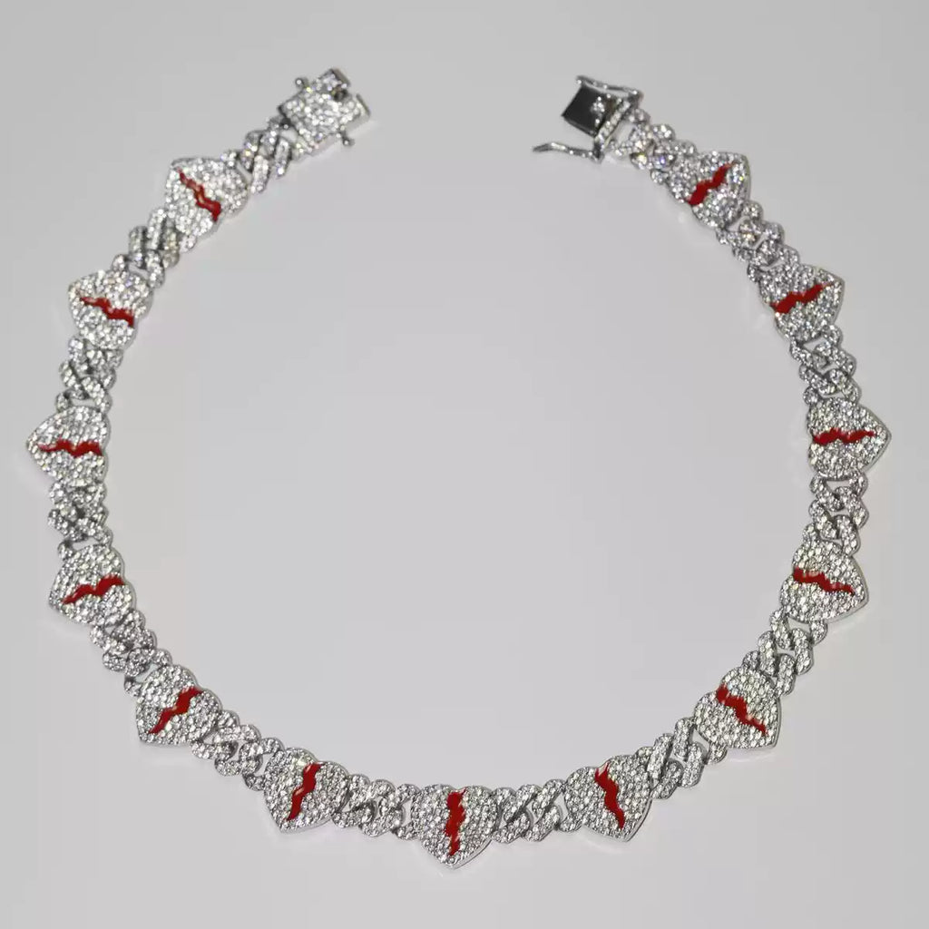 Rapper-Style Broken Heart Cuban Chain — 13 Heart Charms, Iced-Out Hip-Hop Choker, Trendy Luxury Necklace