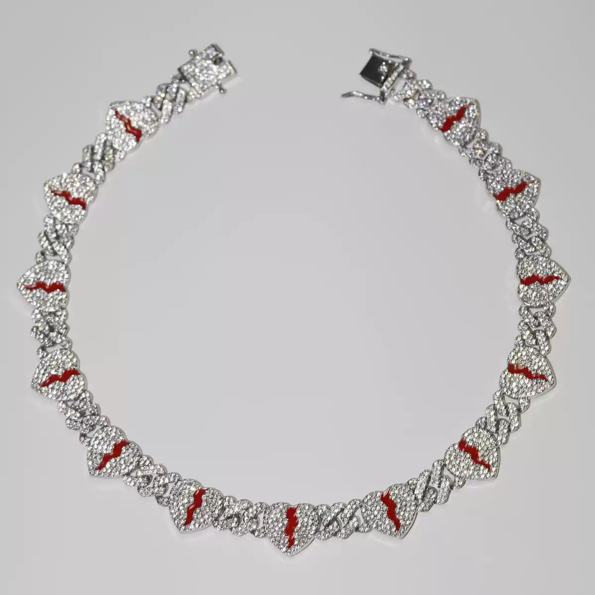 Rapper-Style Broken Heart Cuban Chain — 13 Heart Charms, Iced-Out Hip-Hop Choker, Trendy Luxury Necklace