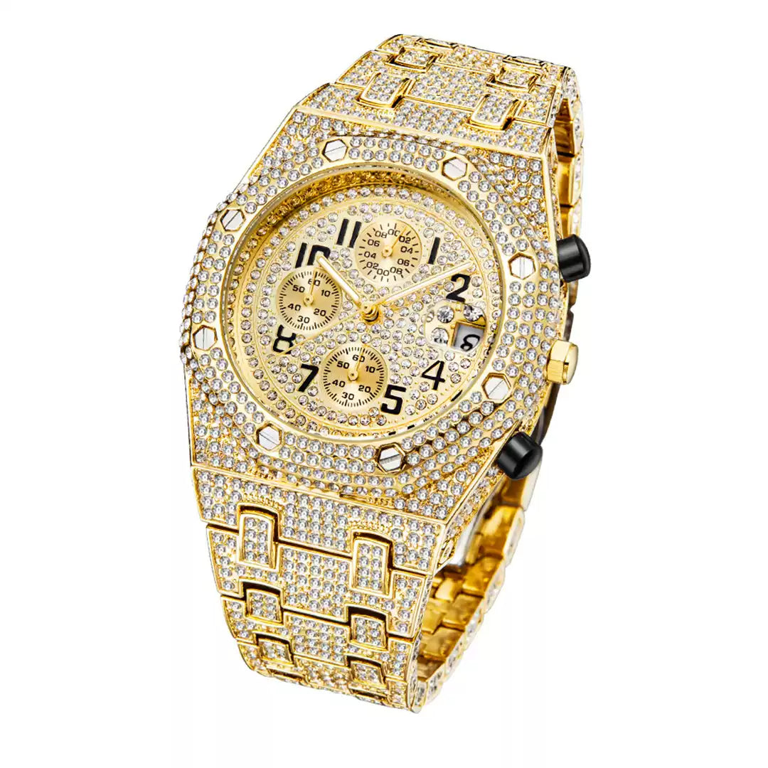 High-End Niche Trendy / New Style Fashion Personalized Watch / Hip-Hop Full Diamond Three-Eye Men's Watch