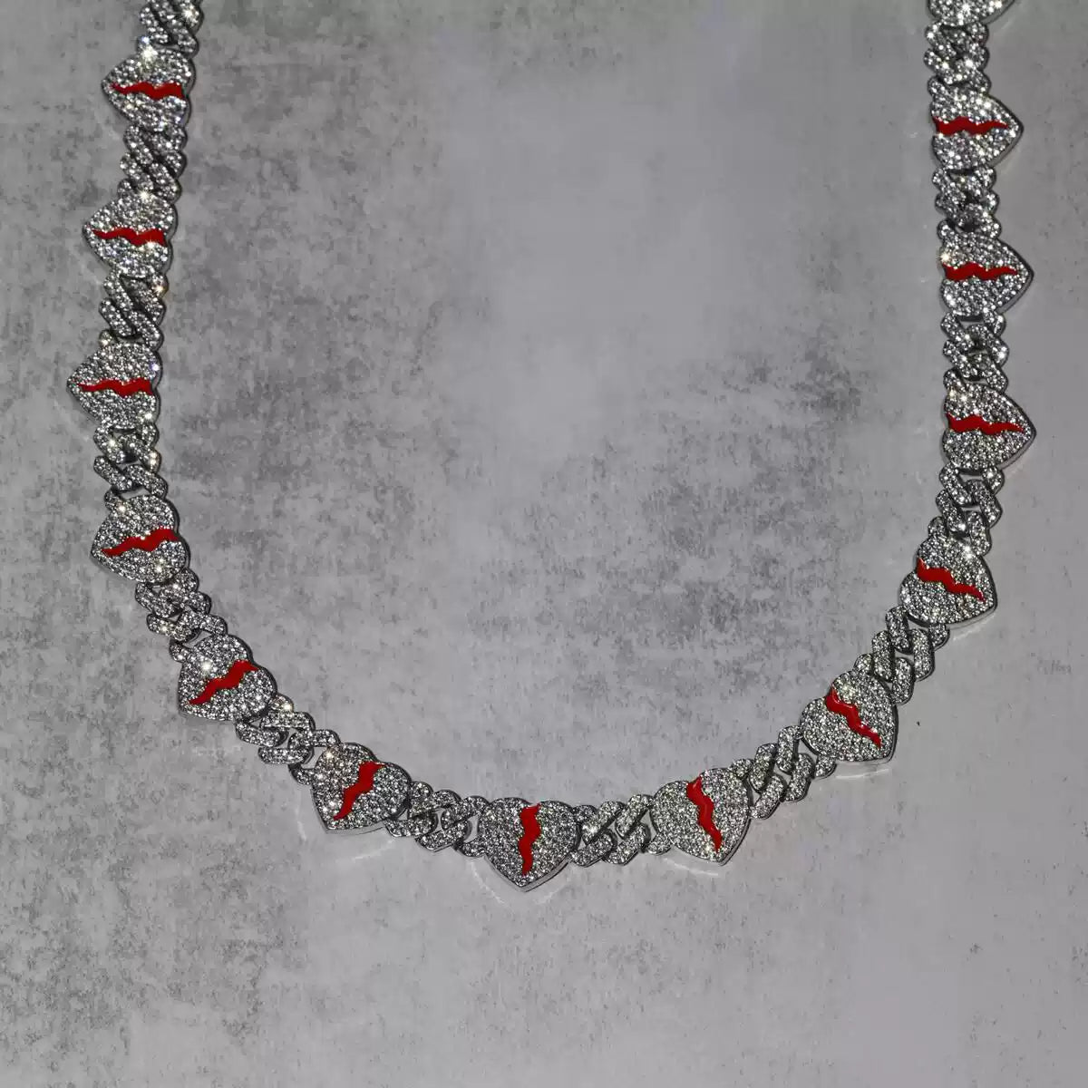 Rapper-Style Broken Heart Cuban Chain — 13 Heart Charms, Iced-Out Hip-Hop Choker, Trendy Luxury Necklace